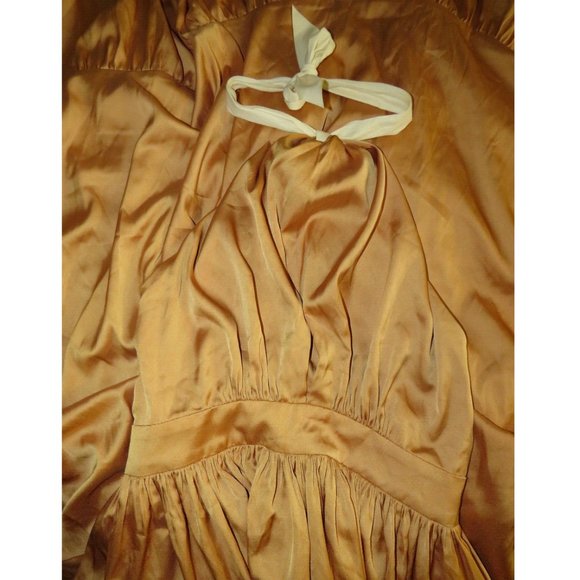 Perrin & Co Silk Serena Flowy Halter Maxi Dress, Gold, Pockets - Picture 11 of 14